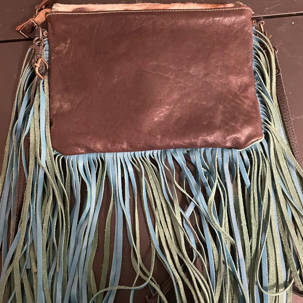 Myra Bag Brown and Blue Crossbody with Fringe - Picture 8 of 9